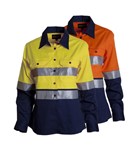 Long Sleeve Cotton Drill Shirt OrangeNavy 3M Reflect Tape Cool Vents 2Xl